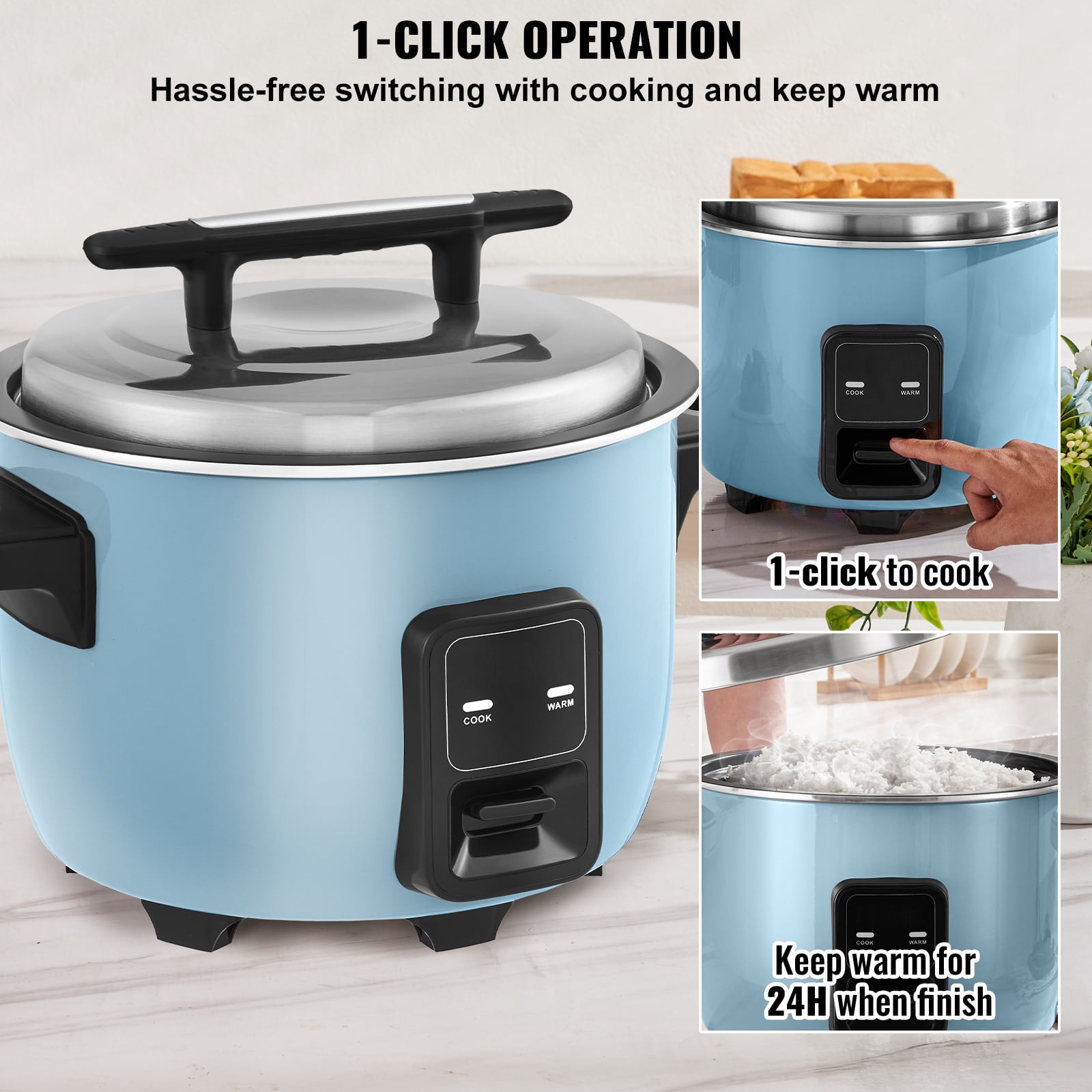 KFFKFF Large Capacity Rice Cooker, 60-Cup, 13.74 Qt / 13 Liter, Includes Nonstick Inner Pot, Quick Cooking & 24-Hr Warmth Retention, Comes with Rice Cup & Paddle, Ideal for Restaurants