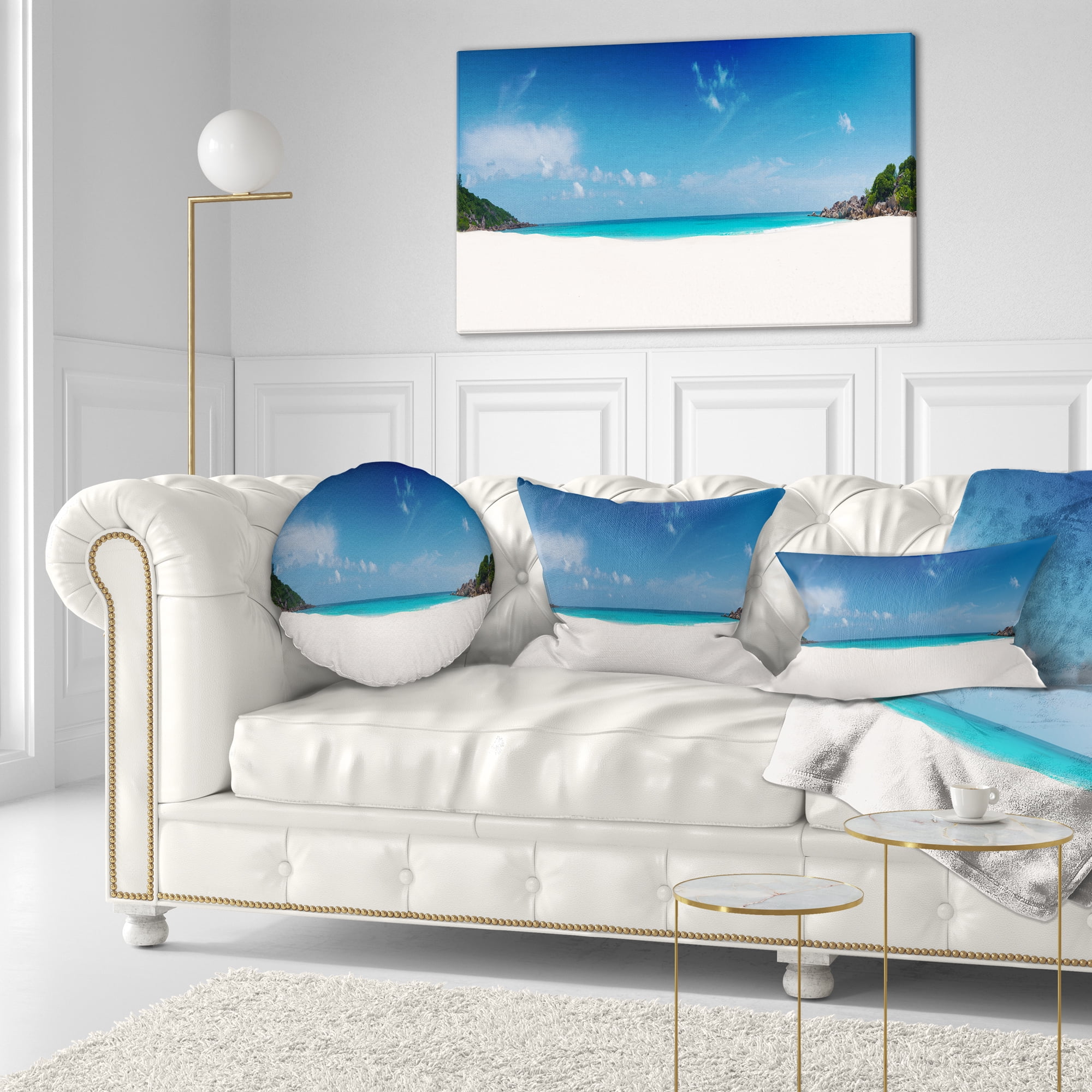 Designart Petite Anse Beach La Digue Island - Seascape Throw Pillow - 12x20
