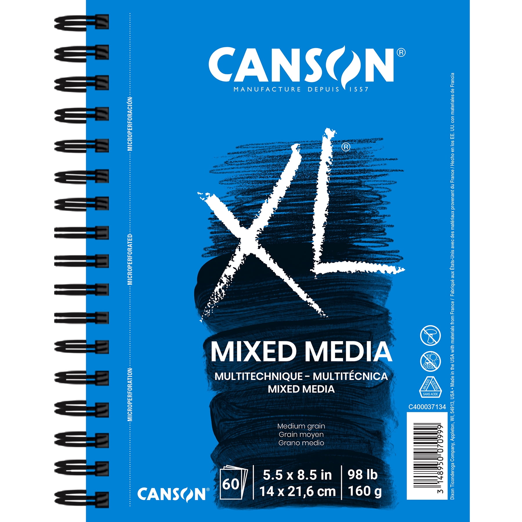 Canson XL Series Mixed Media Pad, Side Wire Binding, 60 Sheet, 5.5x8.5 inch, Pack of 3