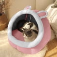 thumbnail image 2 of Cat Beds for Indoor Cats, Semi-Enclosed Cat Cave Bed with a Plush Ball Large Space for Cats to Sleep Soft and Comfortable Covered Cat Bed(M, Pink), 2 of 6