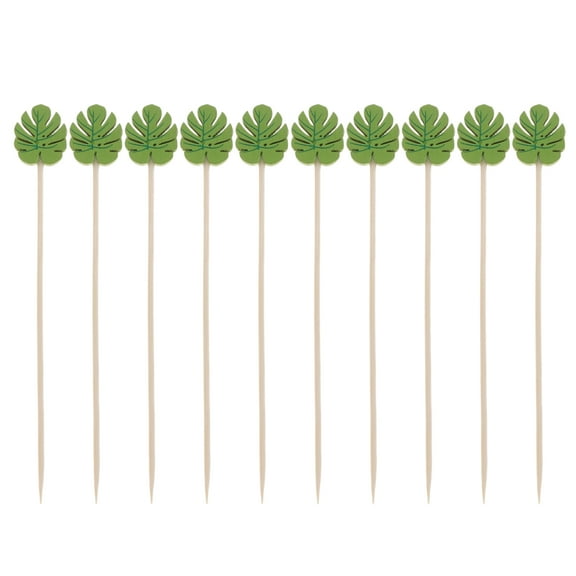 OUNONA 100pcs Disposable Wooden Toothpicks for Food Pick Fruit Pick Cocktail Pick Party Supplies (Green Leaves)
