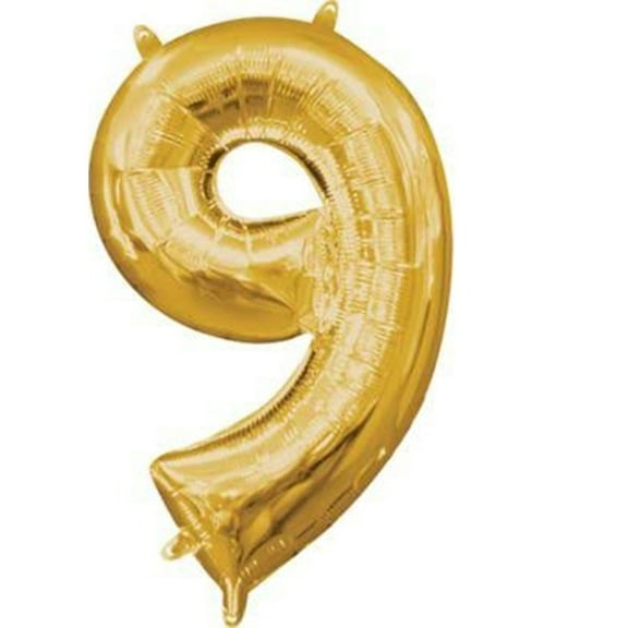 Anagram 78540 16 in. Number 9 Gold Shape Air Fill Foil Balloon