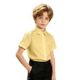 thumbnail image 2 of GobdXE Solid Peter Pan Collar Short Sleeve Button Down Shirt Unisex Kids Back to School Uniform Plain Casual Blouse Tops for Boys Girls 1-2 Years,Yellow, 2 of 6