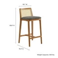 thumbnail image 4 of Counter Stool Chair, Gray, Fabric, Wood, Rattan, Bar Pub Cafe Bistro Dining Kitchen Hospitality Restaurant, Modern Contemporary, HB37093, 4 of 9