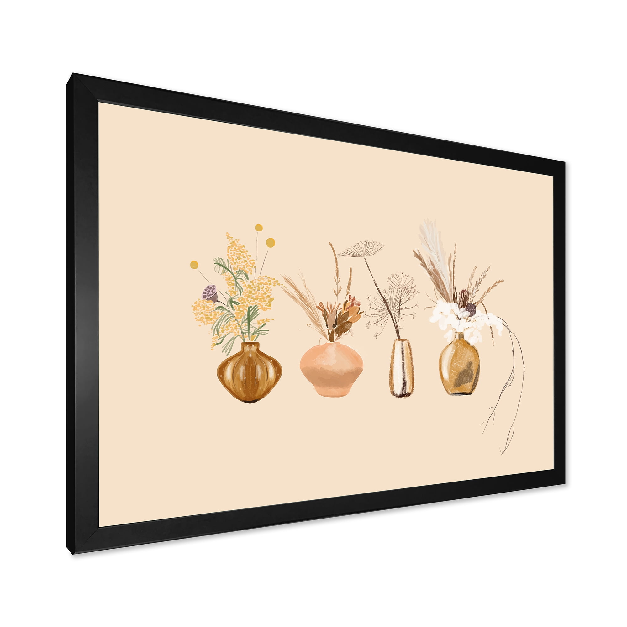 Designart 'Gold Vases With Bouquets Of Wildflowers II' Traditional Framed Art Print