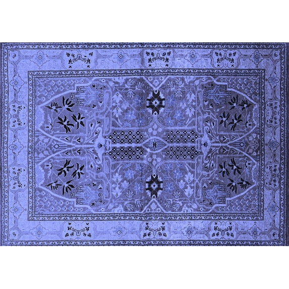 Ahgly Company Machine Washable Indoor Rectangle Oriental Blue Traditional Area Rugs, 6' x 9'