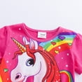 thumbnail image 3 of Toddler Kid Little Girls Short Sleeve Cartoon Rainbow Unicorn Dress Casual Dress, Rose Red 7T, 3 of 9
