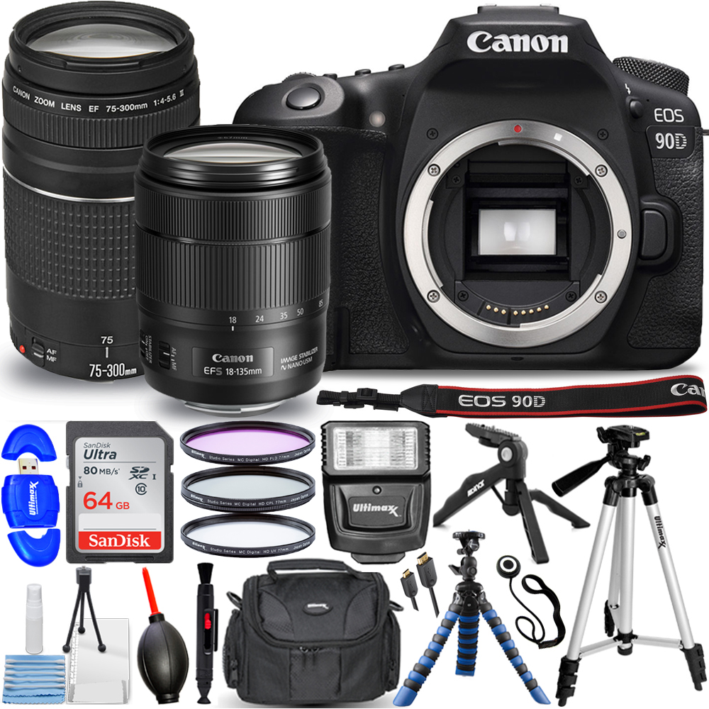 Canon EOS 90D DSLR with 18135mm + 75300mm + 64GB Bundle HOLIDAY