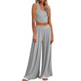 thumbnail image 2 of Women‘s Summer 2 Piece Outfits Lounge Sets Ribbed Knit Crop Top Wide Leg Pants with Pockets S-XXL, 2 of 8