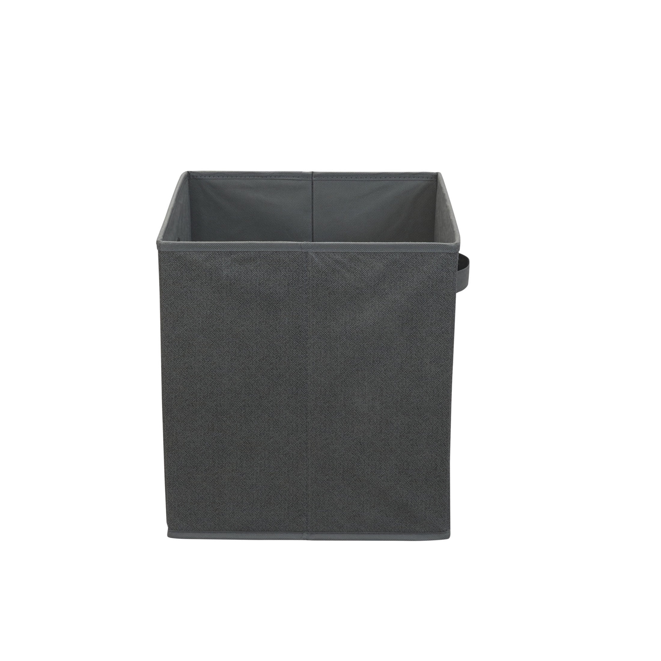 Household Essentials Fabric Storage Bins 2 Piece Set, Strong Poly-Woven Fabric, Sturdy Chipboard Sides, Grommet Front Handle, Stackable and Foldable, Classic Design, Black Cobblestone