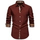 thumbnail image 2 of Blusa y camisa de manga larga con cuello vuelto para hombre, informal, con botones y retazos, de poliéster., 2 of 4