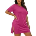 thumbnail image 3 of IFNWSV Robes Grande Taille, Robe Grande Taille Unie Ample à Manches Courtes et Col Rond Style Décontracté Confortable pour Toutes les Saisons, Robes d'Été pour Femmes Rose Vif 2TG, 3 of 8
