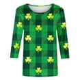thumbnail image 6 of LEKWK St Patricks Day Shirt White Striped Shamrock Round Neck 3/4 Sleeve Casual Tops Clover Graphic Splice Festival Tee, 6 of 6