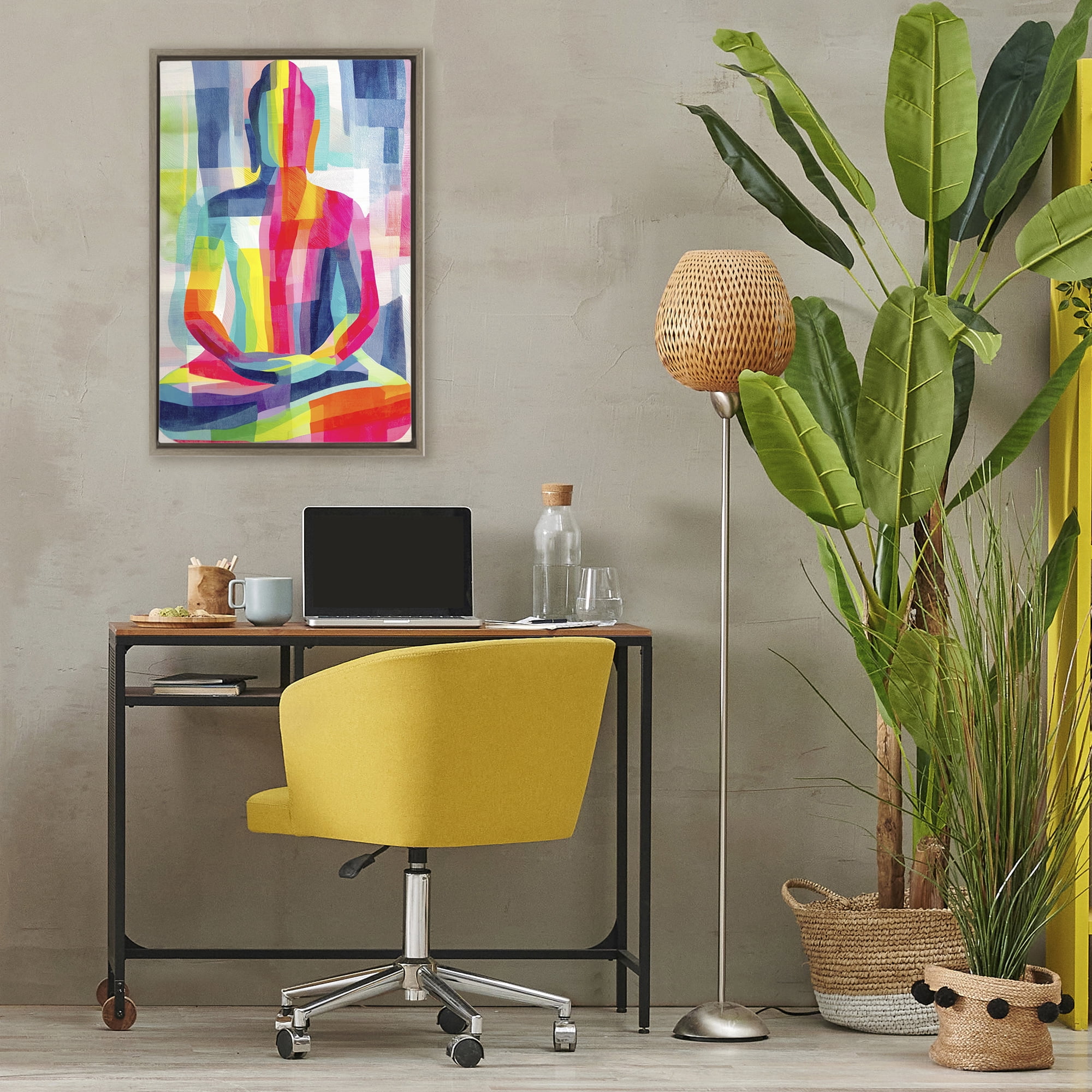 Geometric Buddha In Spectrum Brown Floating Frame Canvas Art, 21 x 31, By Chromatic Storm Studio
