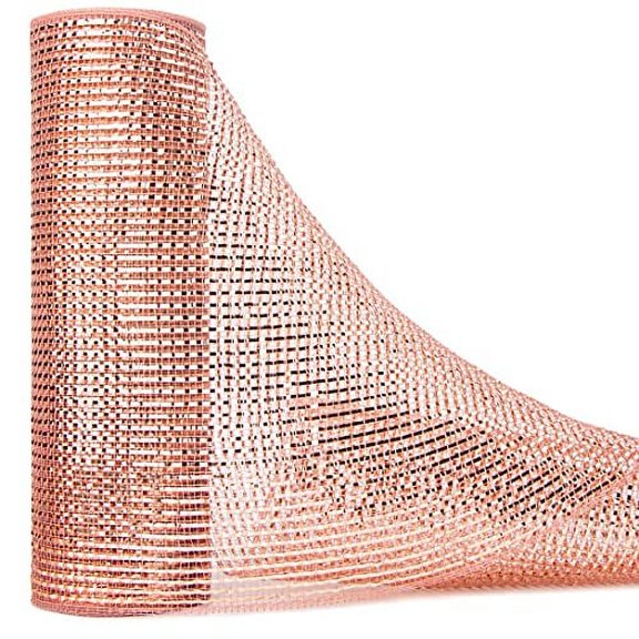 Ribbli Rose Gold Metallic Deco Mesh Ribbon, 10 inch x 30 feet(10Yard), Rose Gold with Rose Gold Wide Foil, Christmas Ribbon for Wreath Swags and Christmas Tree Decoration