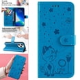 thumbnail image 1 of SaniMore for iPhone 14 Pro 6.1" 2022 Case, PU Leather Skin with Embossed Cat Flip Magnetic Cover Card Slots Kickstand Detachable Lanyard Full Around Wallet Case For iPhone 14 Pro, Blue, 1 of 8