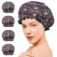 thumbnail image 7 of Shower Caps,Purple Boho Tribal Floral and Mandalas Pattern Waterproof Shower Cap for Women 4 Pieces,Double Reusable Hair Cover for Shower PEVA Elastic Stretch Hem, 7 of 7