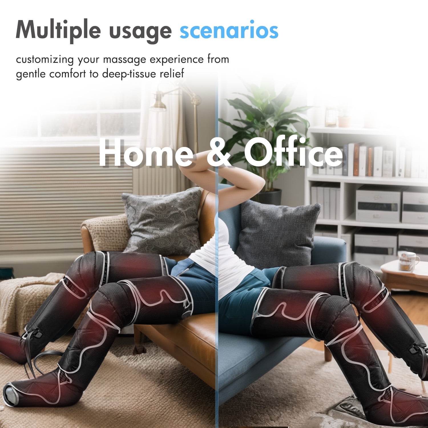 Leg Massager with Heat, Air Compression Thigh, Leg Air Compression Massager for Circulation and Pain Relief with 3 Modes, Muscles Relaxation
