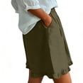 thumbnail image 5 of Cutuoiiu Women's Solid Color Elastic Waist Cotton Linen Shorts with Ruffle Hem and Pockets for Summer Casual Wear, 5 of 7