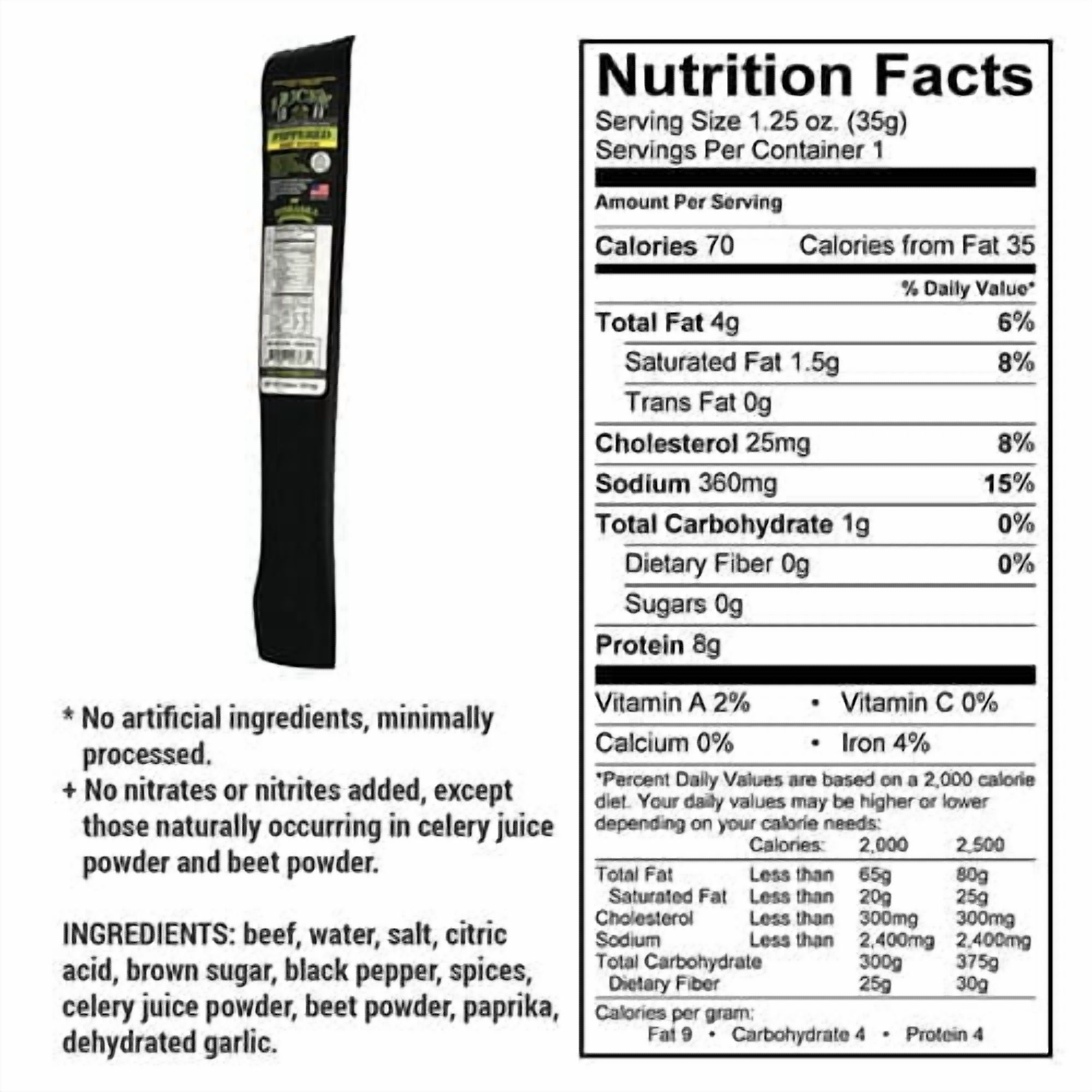 Lucky Beef Jerky Sticks, Peppered, 24 Pack - 1.25 oz, High Protein, No Antibiotics