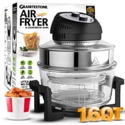 Granitestone Big Boss 16Qt Extra Large Glass Air Fryer Non Toxic – Family Sized 4 in 1 Cooker with 3 Cooking Sections, Stainless Steel Racks, Self Cleaning, Dishwasher Safe Black
