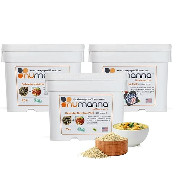 Numanna Defender Nutritive Pack Bucket 612 Servings | 3-Months Emergency Food Supply | GMO-Free, Non-Perishable Meals with Organic Grains & Superfoods | Easy to Prepare | Camping & Daily Use