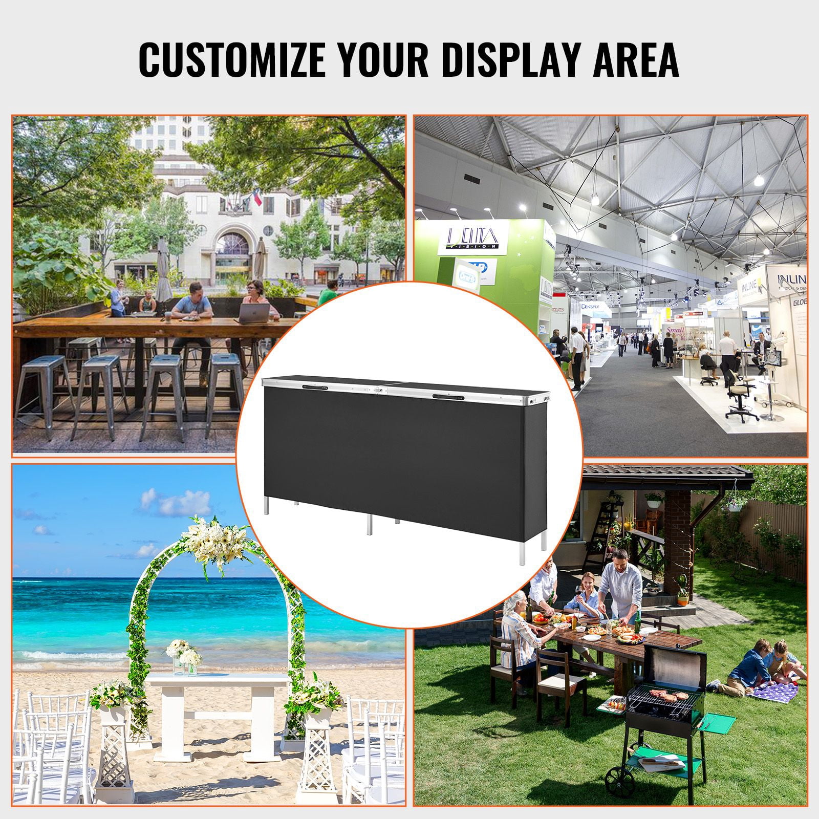 Portable Foldable Trade Show Display Counter, Aluminum Frame Exhibition Podium Table with MDF Boards Polyester Cloth Carrying Bag for Expo Conference Vendor Display