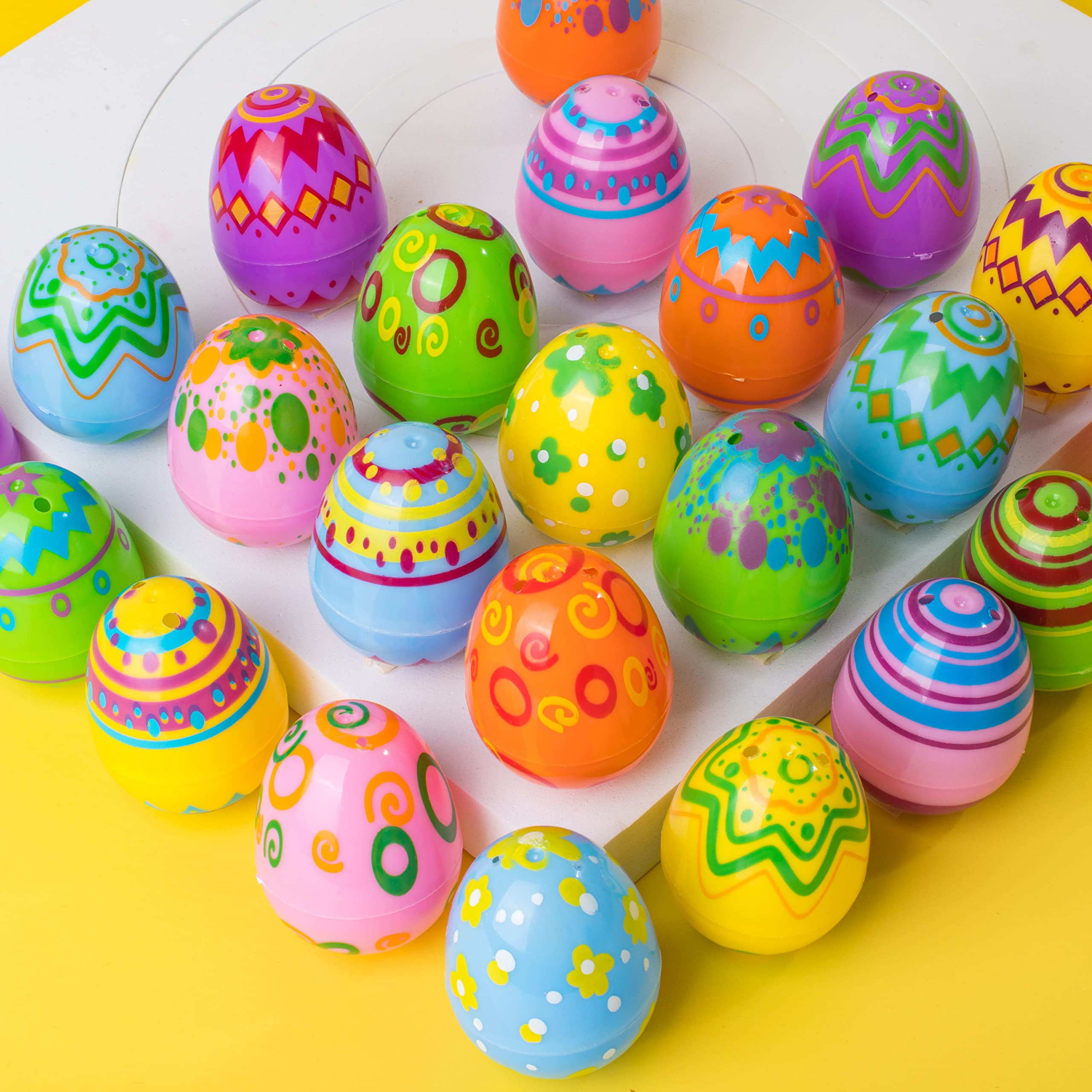 Joyfy 24 Pcs 2.3" Printed Easter Eggs, Empty Easter Eggs Fillable, Colorful Plastic Eggs Bulks for Easter Hunt, Party Favor, Basket Stuffers Filler, Classroom Prize Supplies
