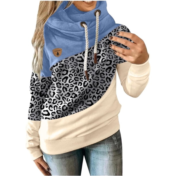 Sudadera con capucha para mujer, estilo informal, con cuello vuelto, manga larga, con bloques de color, suéteres, tops de otoño