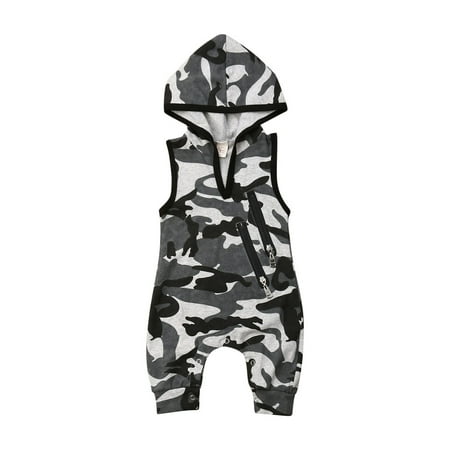 

ZIYIXIN Summer Newborn Baby Boy Sleeveless Clothes Camo Hooded Romper Jumpsuit Outfits Gray 0-6 Months