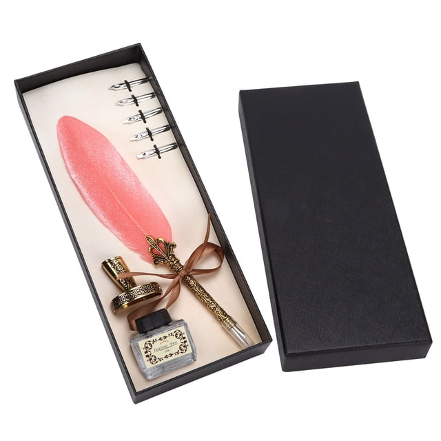 Oubit Feather Pen Gift,Feather Pen Set Craft Stainless Pen Desktop Decoration Convenient Use