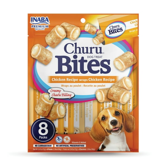 Churu Bites for Dogs Chicken Recipe wraps Chicken Recipe (Soft Baked Chicken Filled with Churu Puree) 24 tubes (8 packs of 3 tubes)
