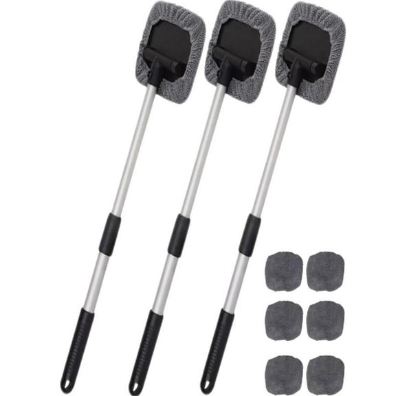 Car Windshield Cleaner Tool Inside Microfiber Car Window Cleaning Tool with Extendable Handle, Microfiber Pads for Auto Home Interior Exterior Glass Wiper