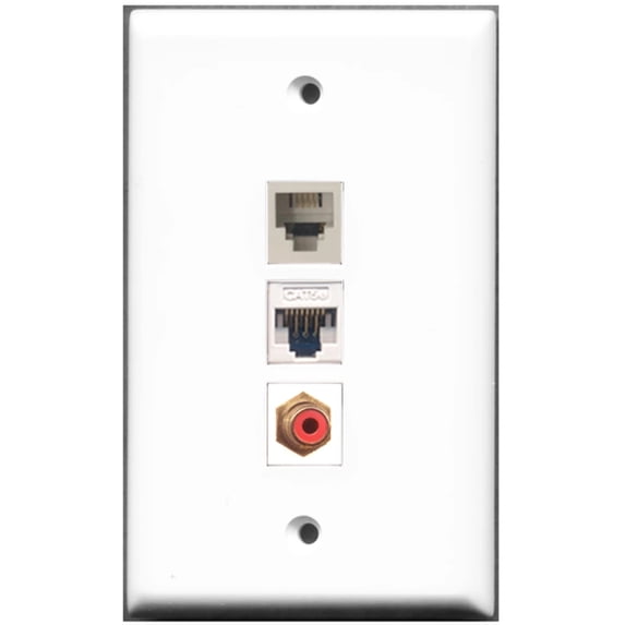 Ultra Spec Cables 1 Port RCA Red 1 Port Phone RJ11 RJ12 1 Port Cat5e Wall Plate F/F