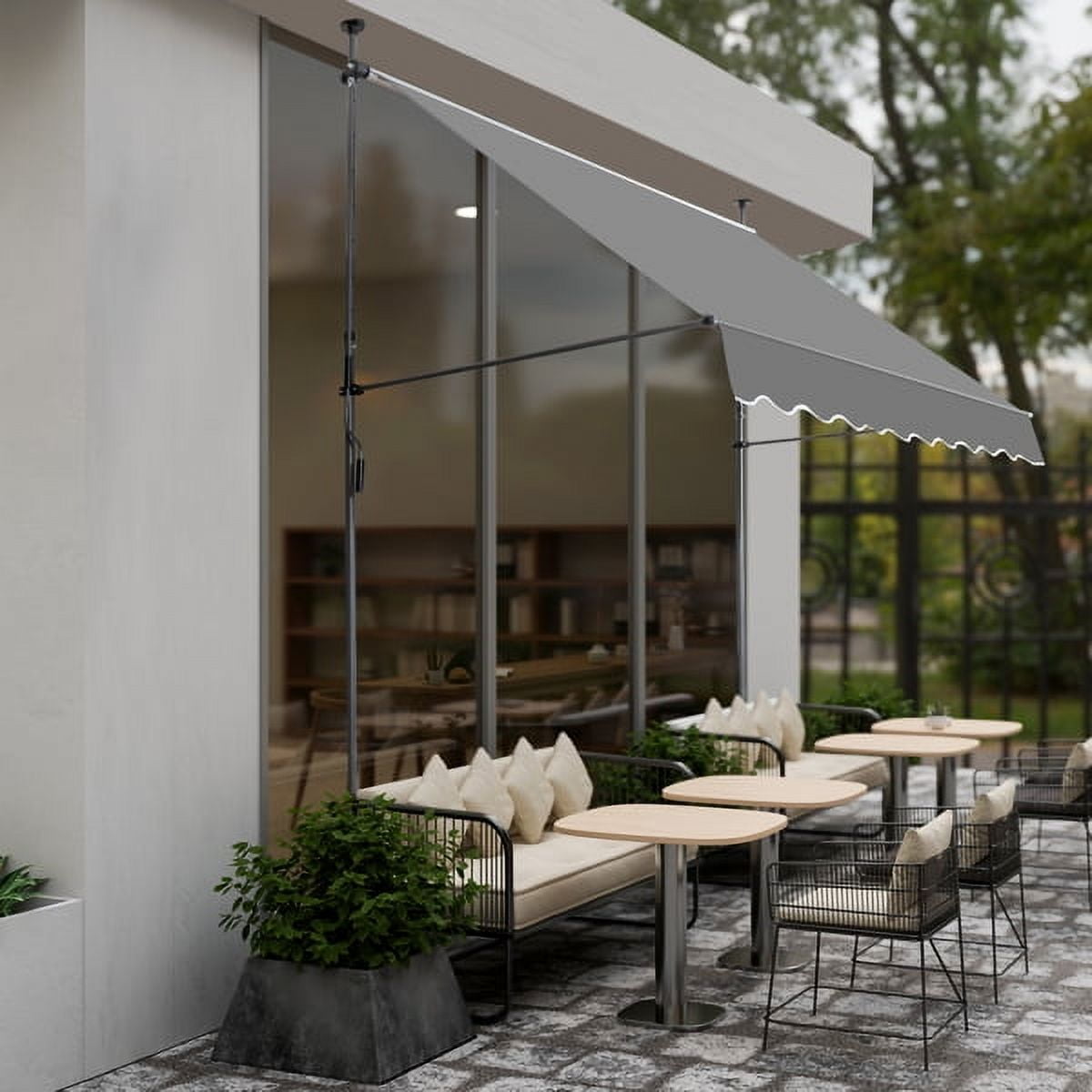 6.6x3.9FT Retractable Patio Awning – Grey Polyester Canopy, UV50+ Protection, No-Drilling Installation – for Balconies, Entryways & Small Outdoor Spaces