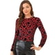 thumbnail image 1 of Blusa de manga abullonada larga de terciopelo con estampado de puntos para mujer rojo L, 1 of 6