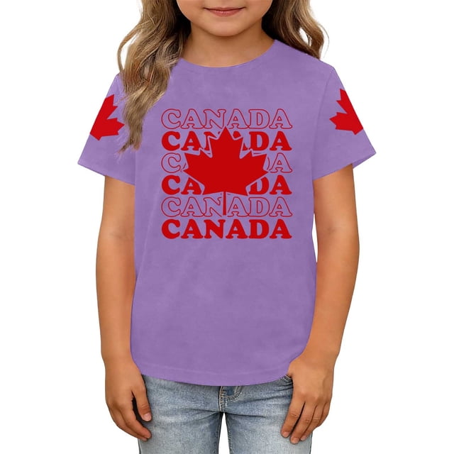 T-shirt Canada Filles Drapeau du Canada Col Rond Manches Courtes Tee Filles Fête du Canada Décontracté Patriotic 1st July Garçons Fête du Canada T-Shirt à Imprimé Graphique