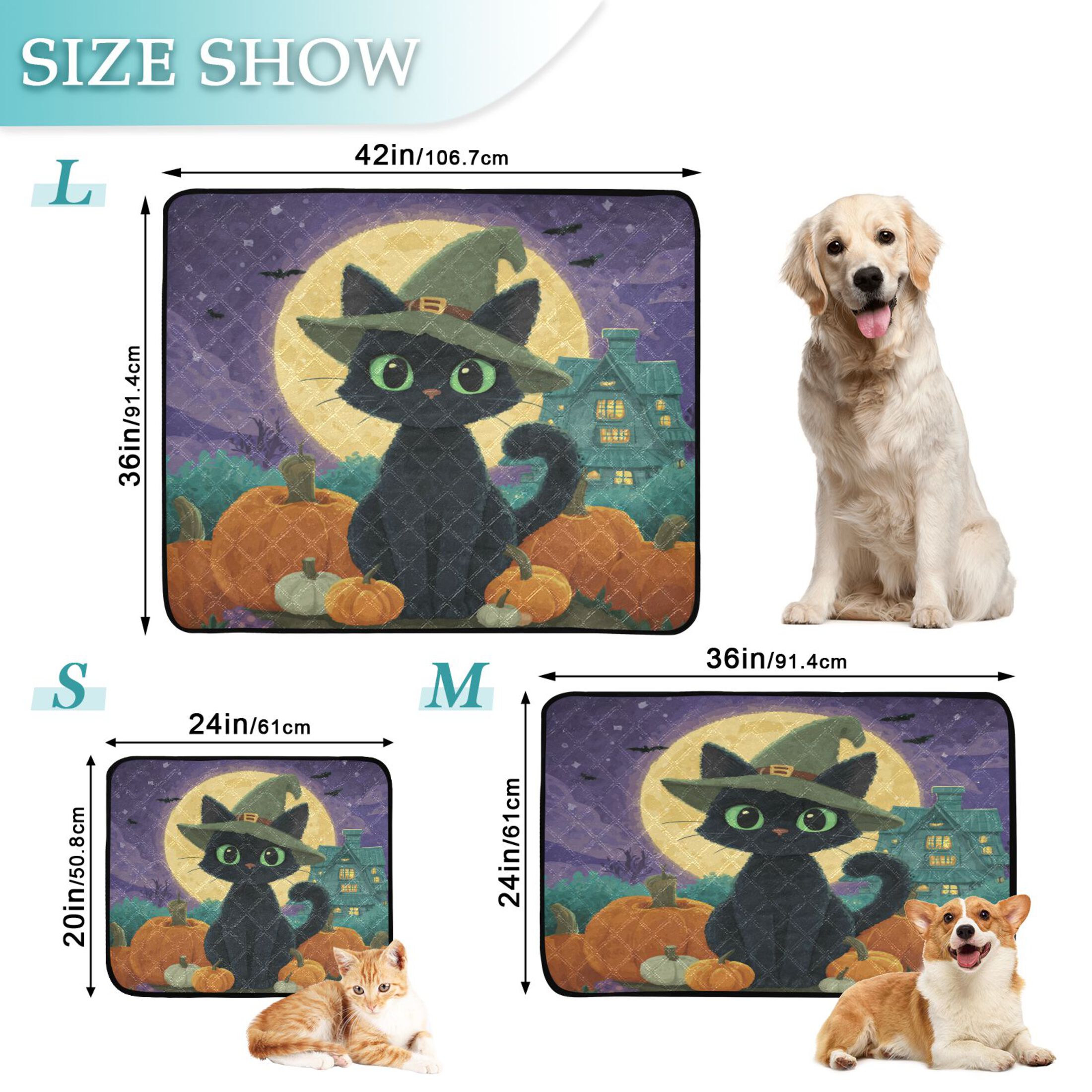 Qxltty Docile Black Cat Cat litter Pads Pet Set of 3 Diaper Mats Center Anti-leakage Layer Absorbent Soft and Comfortable