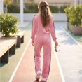 thumbnail image 7 of Szluipve 2 Piece Sets for Women Velour Tracksuit 2 Piece Outfit Half Zip Stand Collar Top Leopard Print Side Stripe Wide Leg Pants Casual Loungewear Set Pink XL, 7 of 7