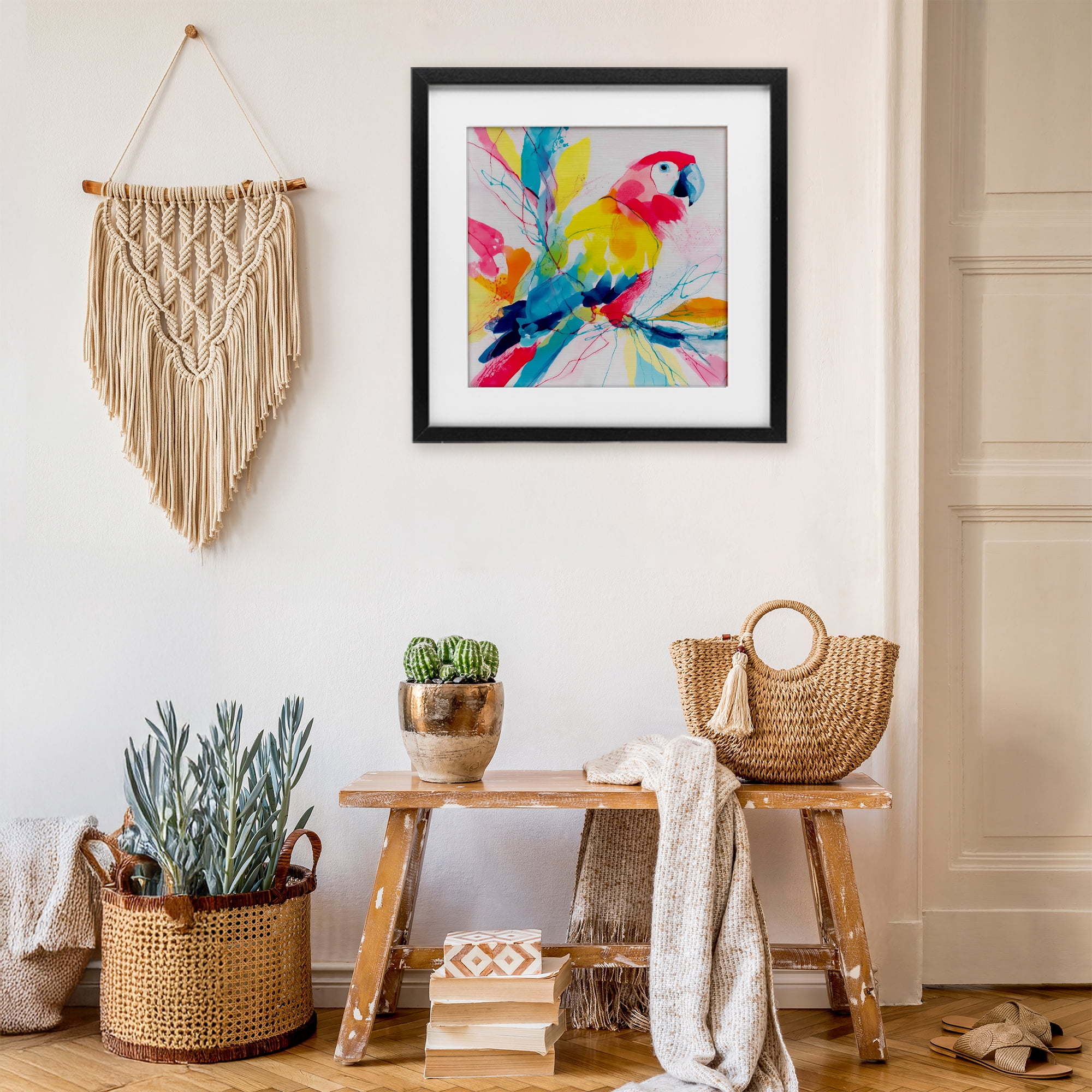 Stupell Industries Expressive Parrot in Bloom Black Framed Print Under Glass, design by Chromatic Storm Studio