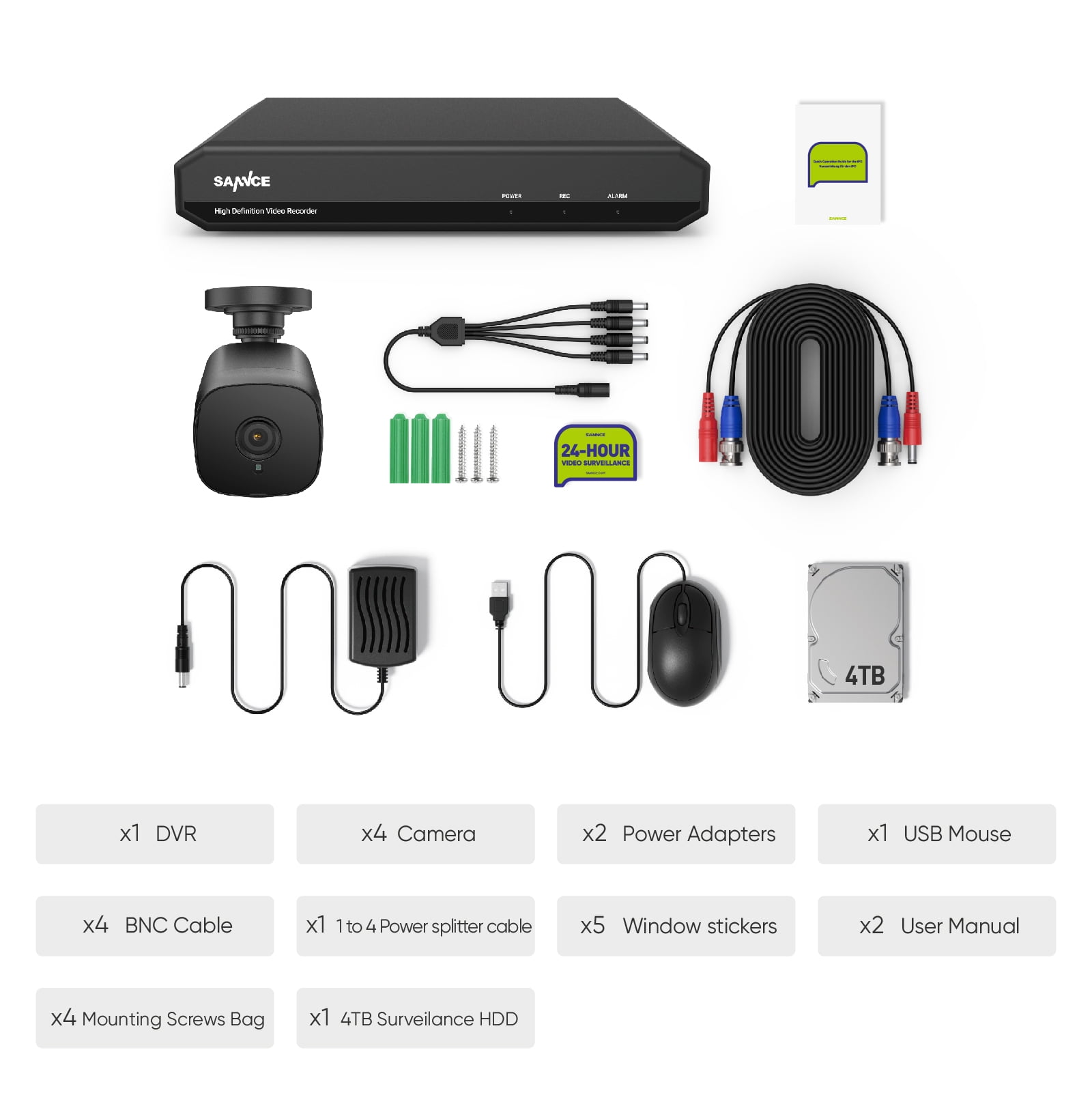 SANNCE 1080P Home Security Camera System 4 Channel CCTV DVR Recorder 4pcs Outdoor Waterproof Wired Surveillance Cameras Night Vision, Easy Remote Access,4TB Hard Drive