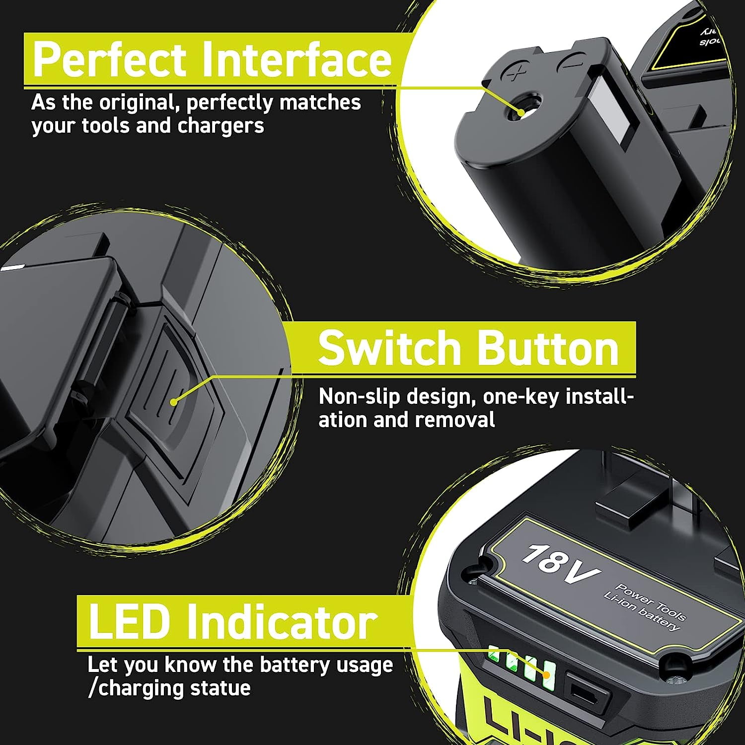 8.0Ah 2Pack Battery and Charger Replacement for Ryobi 18V Lithium-ion P102 P197 P108 P189 P190 P100 18Volt