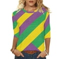 thumbnail image 2 of Qetyuw Women's 3/4 Sleeve Shirts Crew Neck Mardi Gras Tshirt Summer Holiday Tee Shirts Casual Carnival Party Shirt, 2 of 6