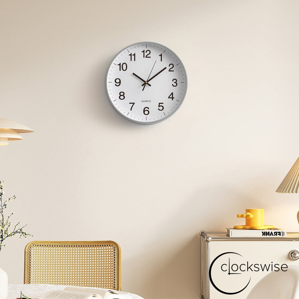 Clockswise Silver 12-In Analog Clock – Silent, Non-Ticking for Wall Battery-Operated Perfect for Home Office, Farmhouse Kitchen, Entryways, Dining Rooms and Bedroom Decor, School and Bathroom Clock