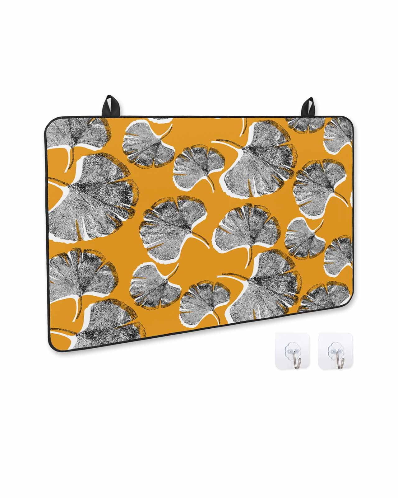 nqOlkjepod Large Induction Cooktop Protector Mat 24"x21", Grey Leaves Stove Top Covers for Electric Stove, Vintage Abstract Art Botanical Orange Stove Burner Cover Mats, Glass Top Stove Cover