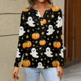 thumbnail image 3 of Halloween Tops for Women Long Sleeve Pumpkin Print T Shirts Halloween Tunic Tops Loose Fit V Neck Party Blouse Costume, 3 of 5