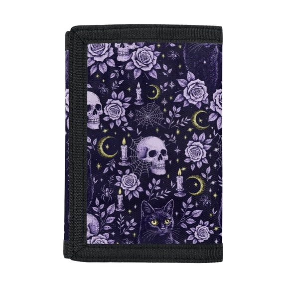 Chririnla Kids Trifold Wallet Purple Gothic Halloween Print Blocking Moneybag Organizer for Sports, Polyester Lightweight Clutch Wallet