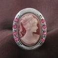 thumbnail image 2 of Antique Silver Vintage Style CAMEO Ring Oval Pink Stone Crystal Rhinestones c2, 2 of 3