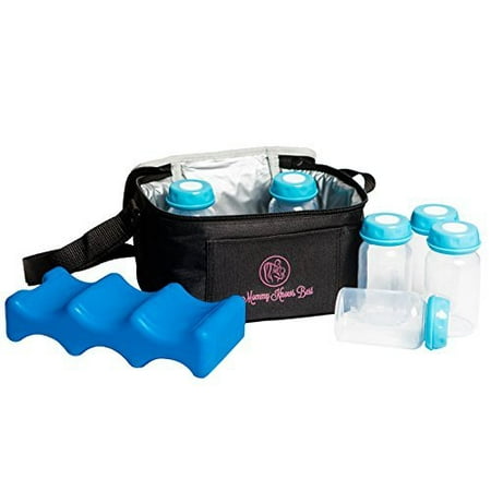 Mommy Knows Beast Breast Milk Cooler Bag Set For Nursing Mothers - Includes Baby Bottle Cooler Tote, (6) 5 oz Breast Milk Bottles, (6) Solid Lids, & Contoured Ice Pack for Insulated Storage - (Best Way To Heat Breast Milk)