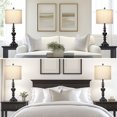 thumbnail image 5 of Cinkeda 25" Touch Control Table Lamp, Black Sand-Textured Resin Body with Oatmeal Linen Shade, USB-C & AC Outlet, 3-Level Dimmable, Dimmable LED Bulb Included for Bedroom, 5 of 8